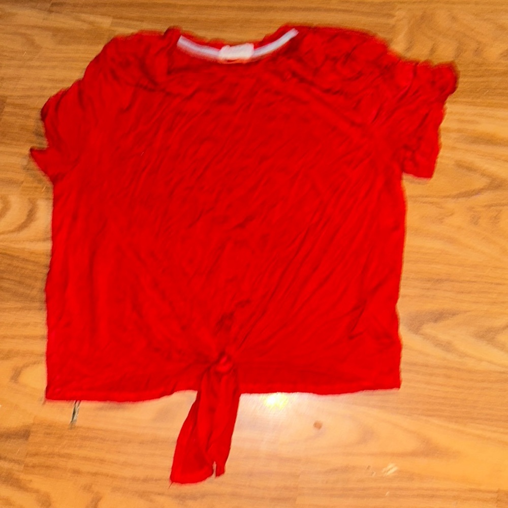 Red tie up shirt